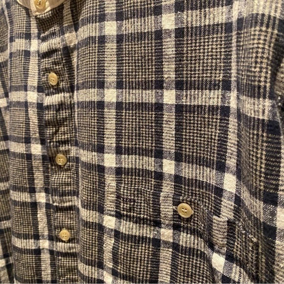 Shelter Island Outfitters men's size 2X blue cream plaid band collar linen blend - Picture 3 of 6